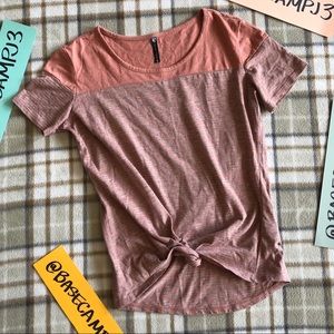 S KUHL t shirt tee coral dusty rose gray striped